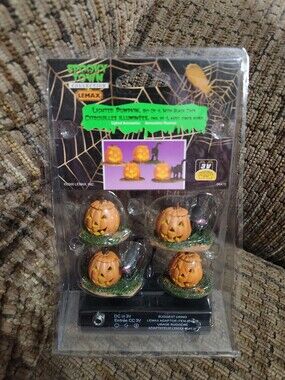Vintage Lemax Spooky Town Pumpkin Black Cats Lights Up Halloween 04470 Retired